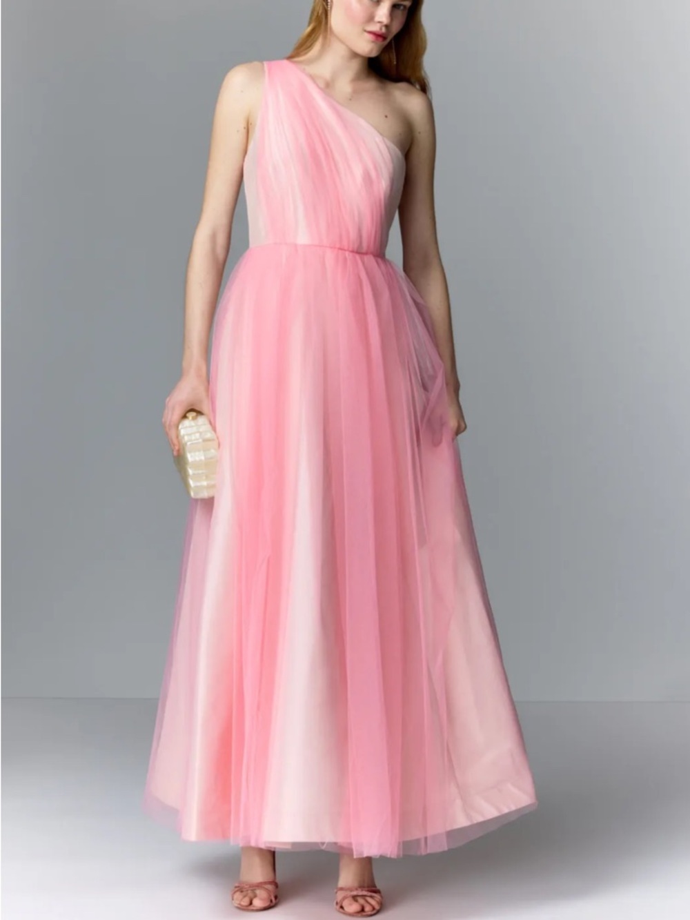 Badgley Mischka Pink One-Shoulder Tulle Ball Gown - Picture 5 of 5